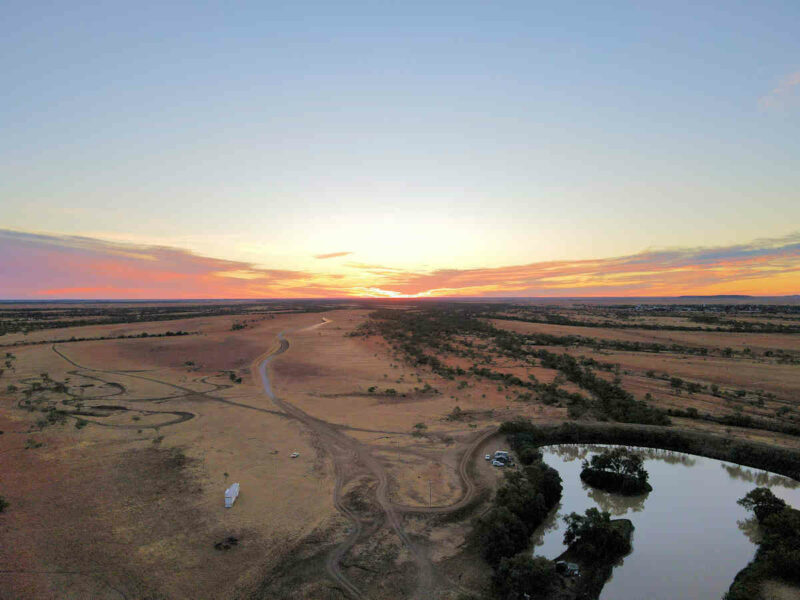 Camps Australia Wide stop at Winton - Long Waterhole, Queensland - Drone image by Hugh Gilmore
