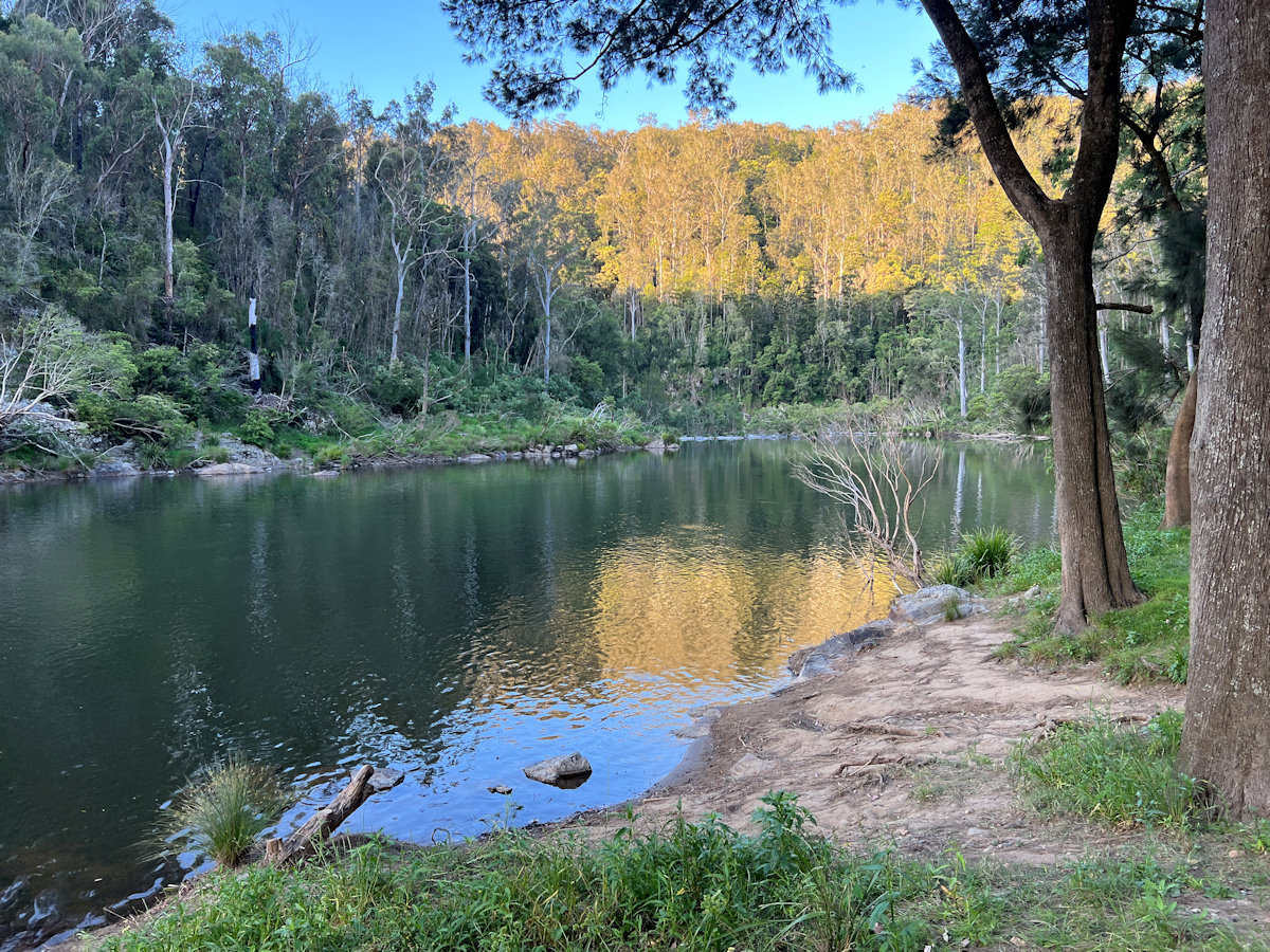 Nymboida River and sunlit gorge at Platypus Flat Campground, Nymboi-Binderay National Park, NSW
