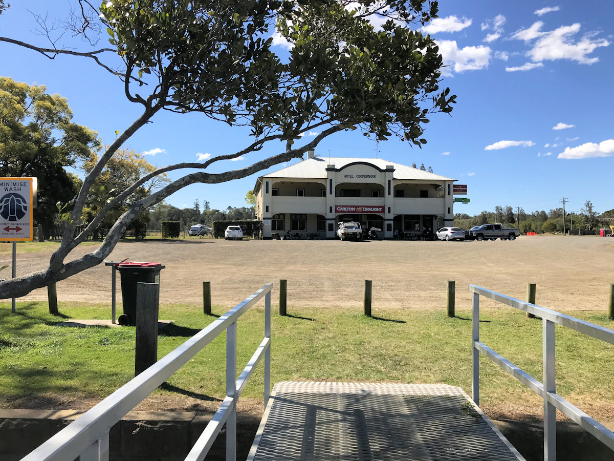 Historic Coopernook Hotel exterior with verandah in rural NSW