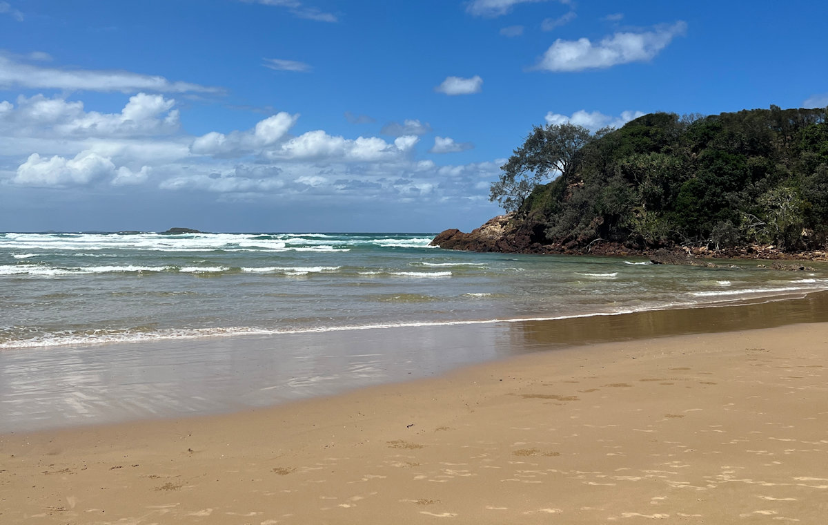 Scenic coastal landscape and beach access at Little Beach, Red Rock NSW