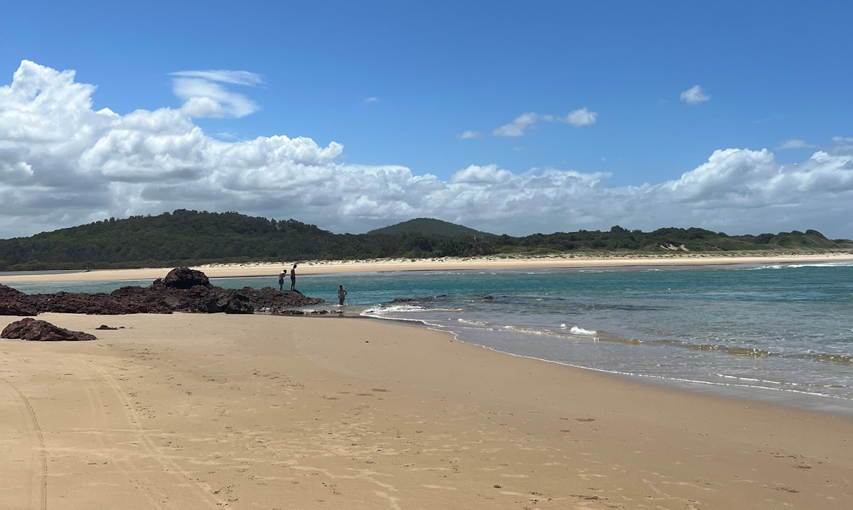 Pristine beach surrounded by coastal vegetation at Little Beach, Red Rock NSW