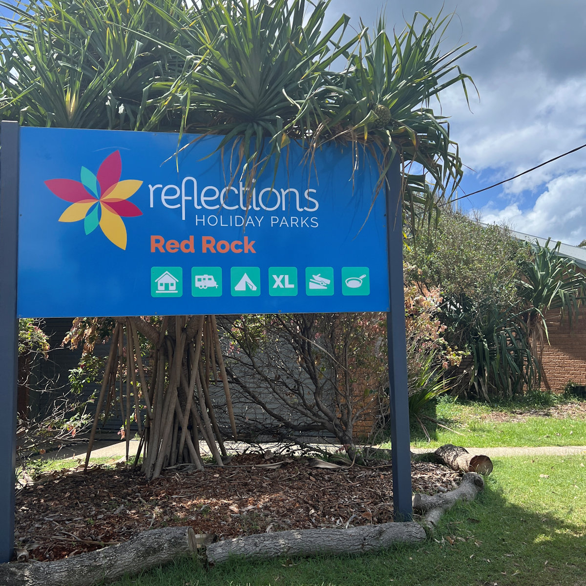 Park entrance and reception area at Reflections Holiday Parks, Red Rock NSW