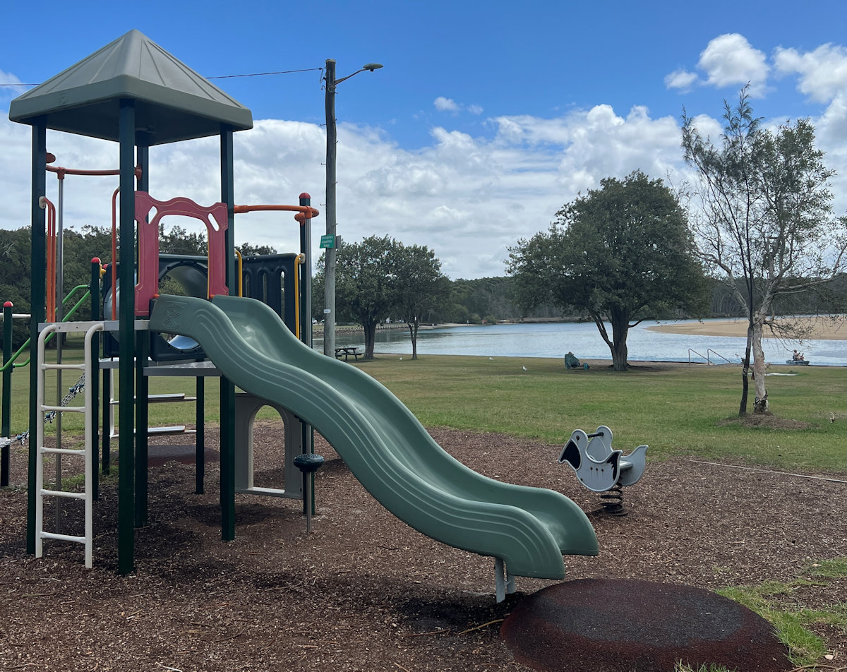 Children's playground equipment at Tom Richards Memorial Park, Red Rock NSW