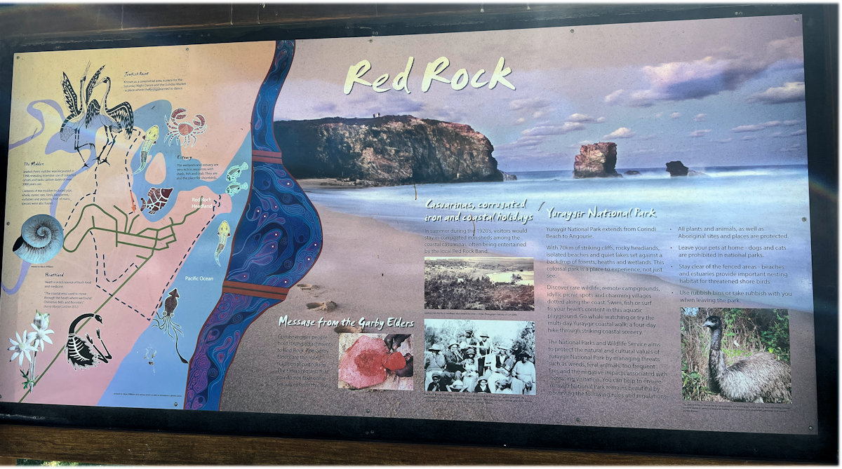 Park information signboard at Tom Richards Memorial Park Day Use area, Red Rock NSW