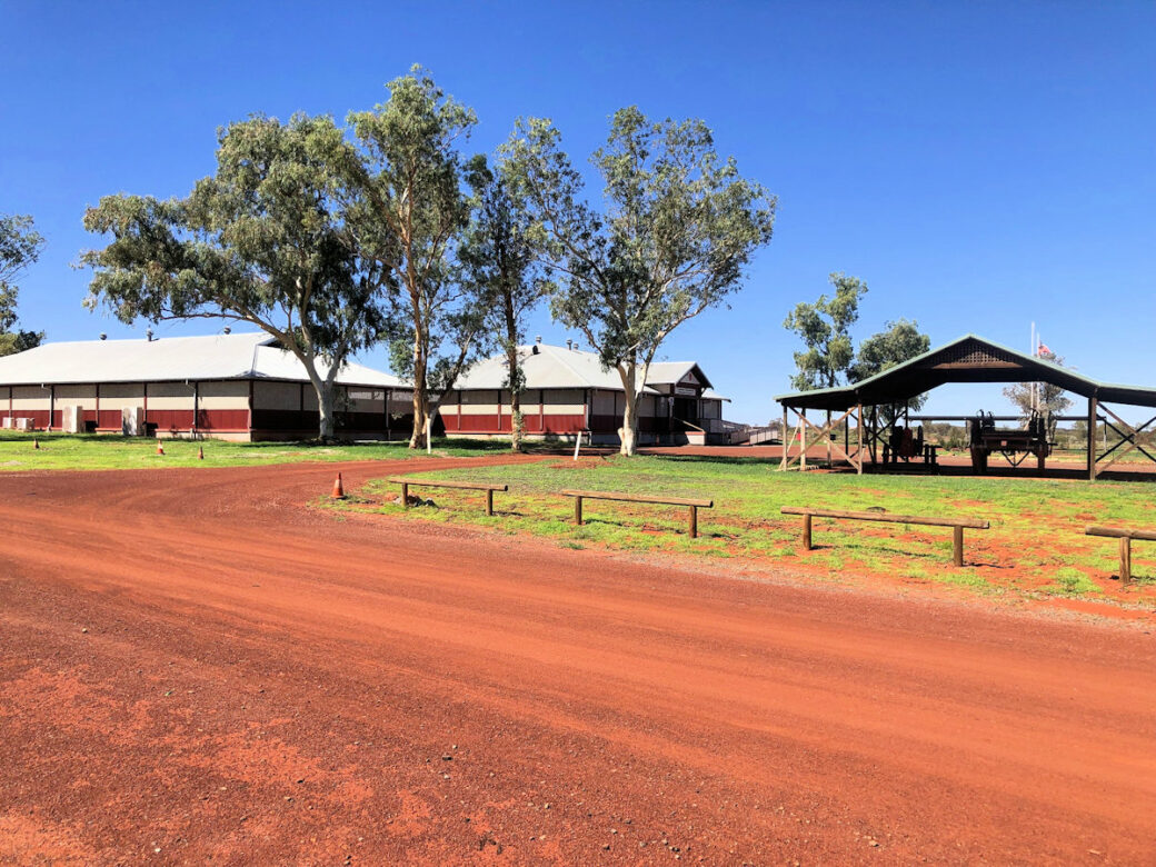 RV and 4WD setup at Wiluna temporary camping area, gateway to Canning Stock Route
