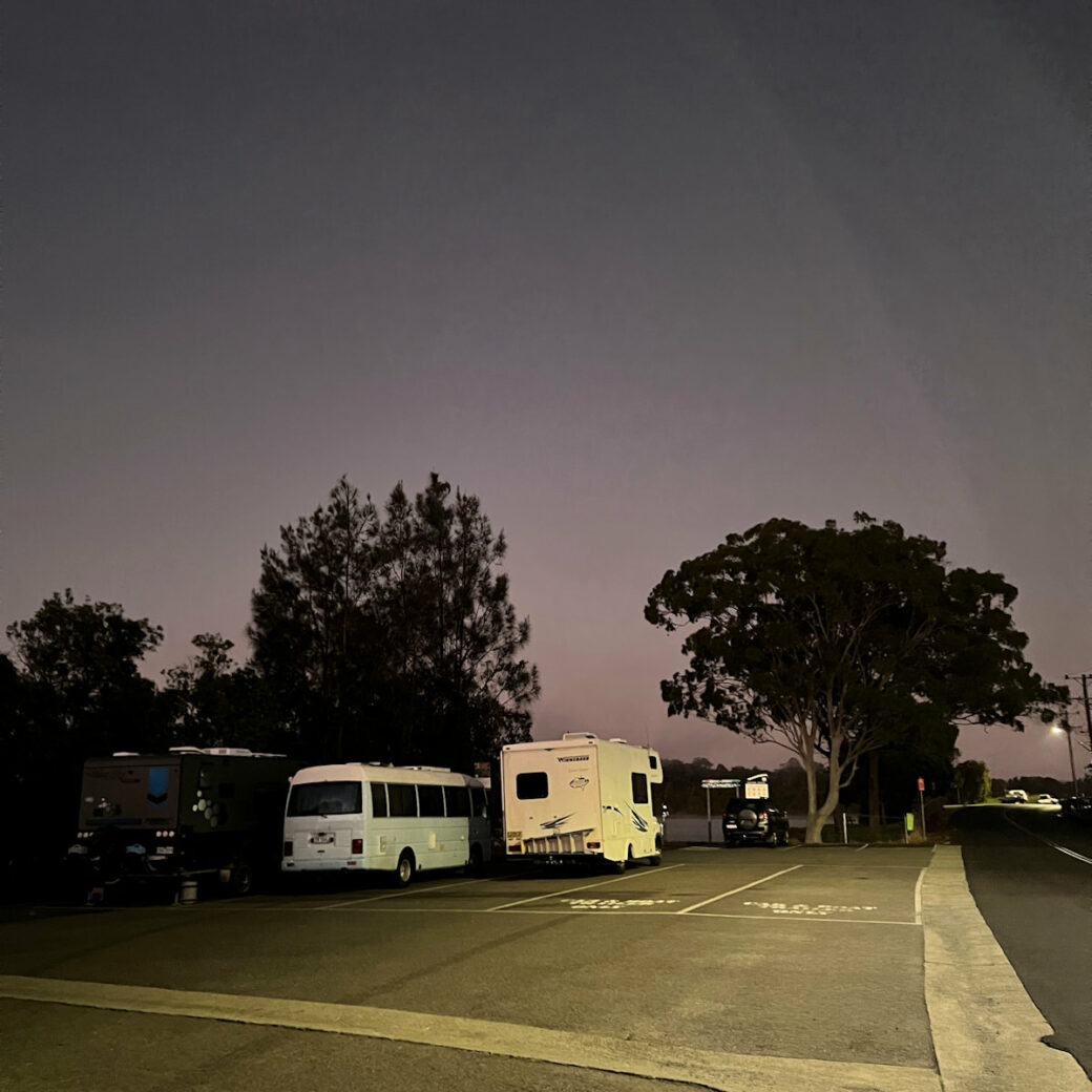 Information board and camping facilities at Macksville campsite entrance