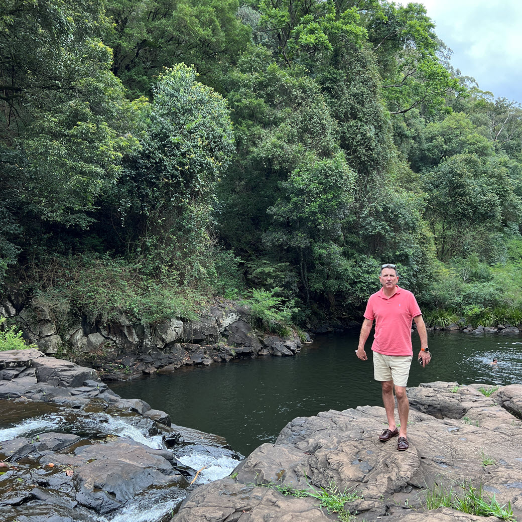 Gardners Falls waterfall and swimming area at pet-friendly free campsite in Maleny, Queensland