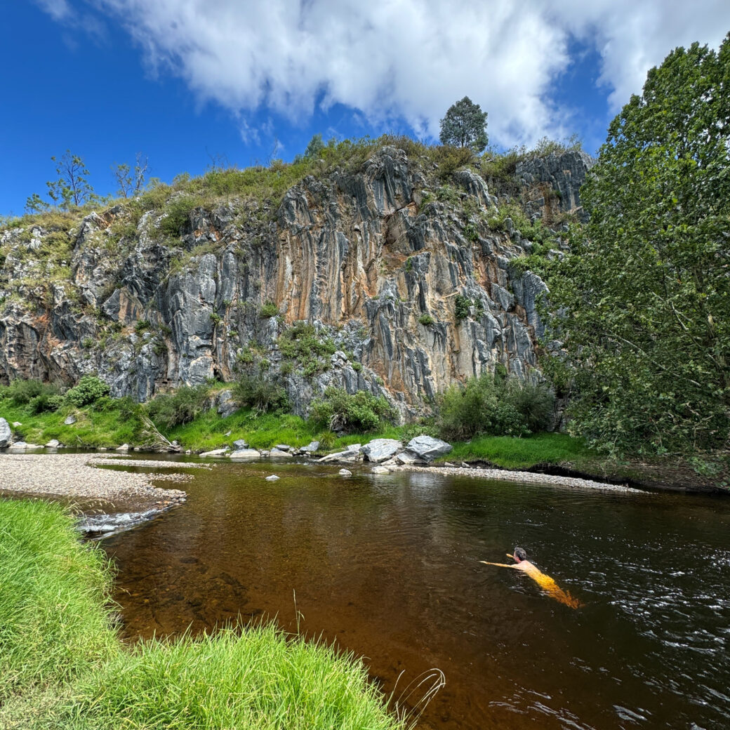 Swimmers enjoying the refreshing water at Buchan, Victoria during their Big Lap adventure