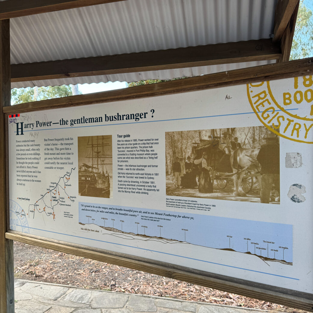 Bushland walking track at Powers Lookout historic bushranger site in Victoria