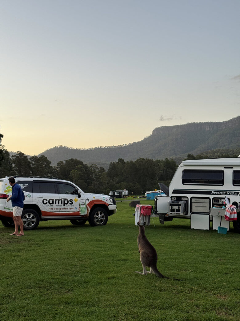 Campsite setup at Bendeela Recreation Area beside the Kangaroo River, NSW South Coast