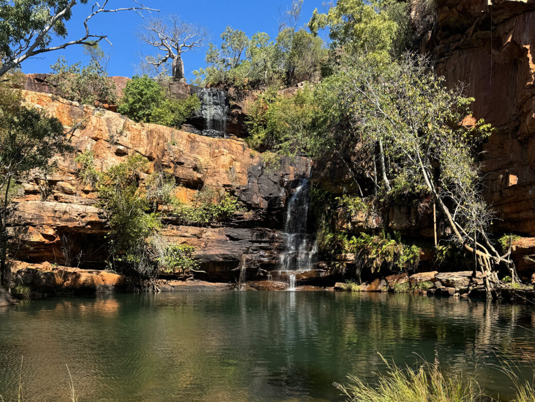 Tranquil waterfall and swimming pool at Galvans Gorge along Gibb River Road