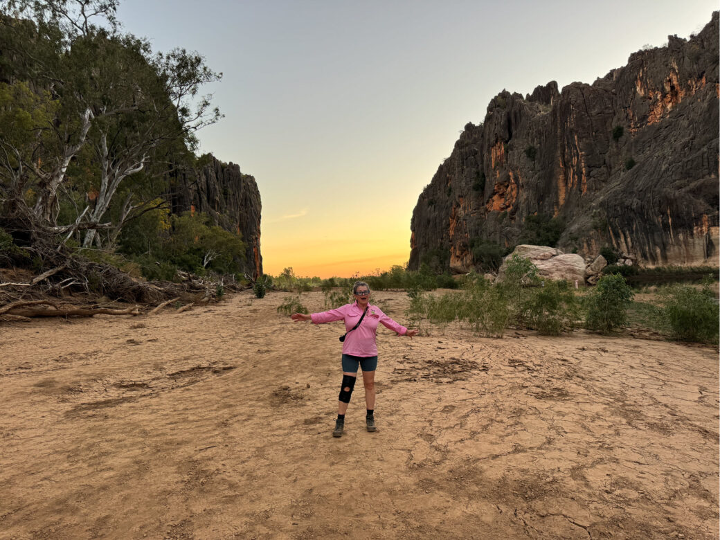 Traveller Michelle standing at Windjana Gorge on the Gibb River Road, Western Australia