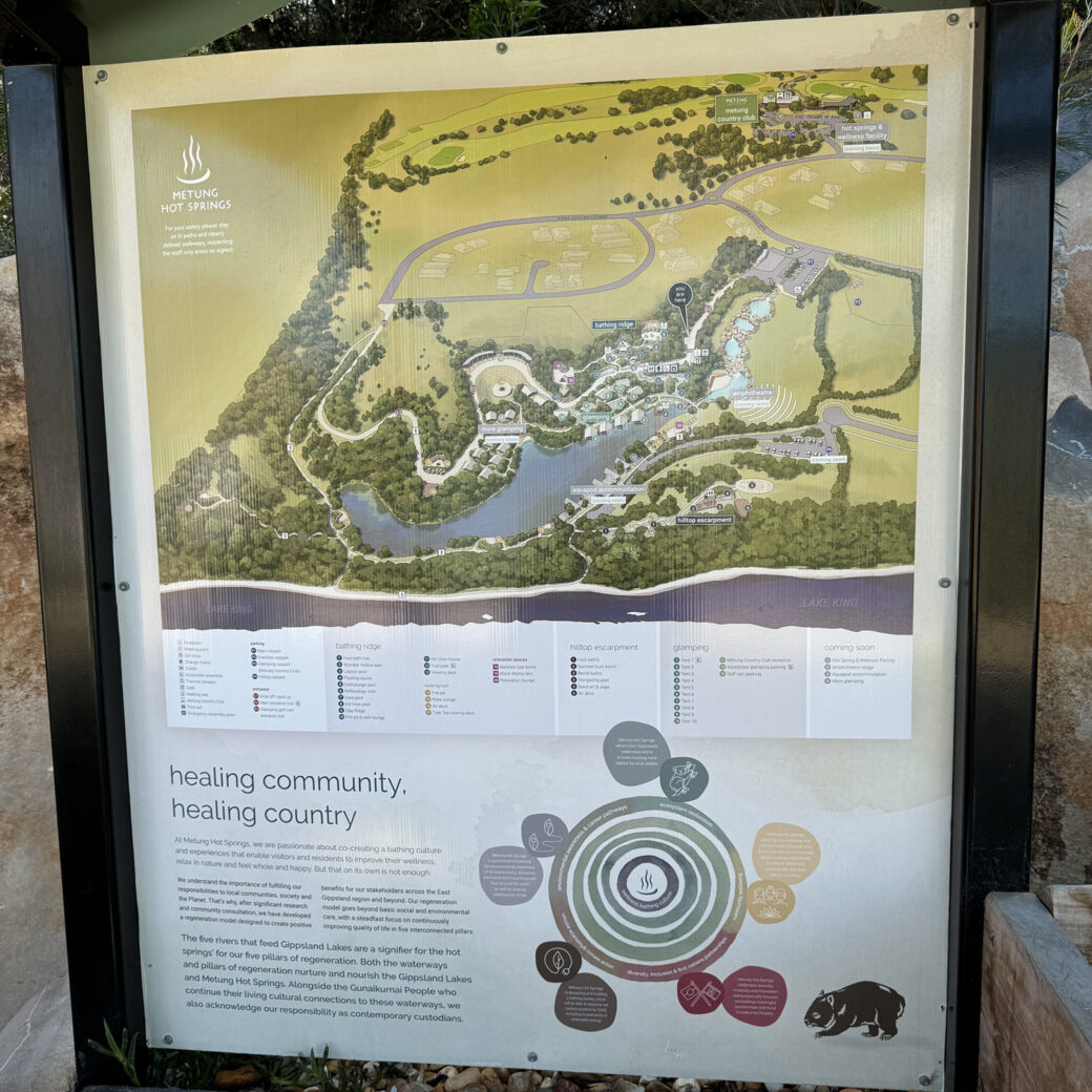 Map showing Metung Hot Springs location and nearby free camping spots in East Gippsland