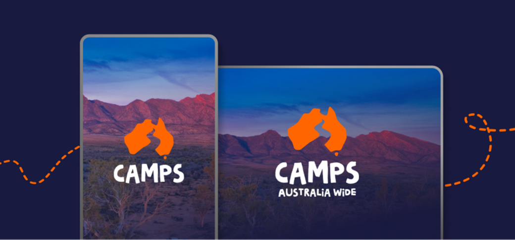 Camps Australia Wide brand redesign announcement banner with fresh new logo design