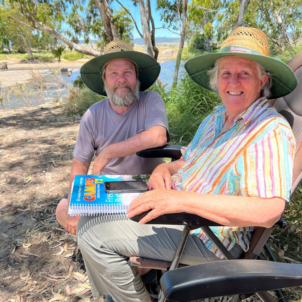 Caravan setup at free riverside campsite at Bonshaw Weir, northern NSW