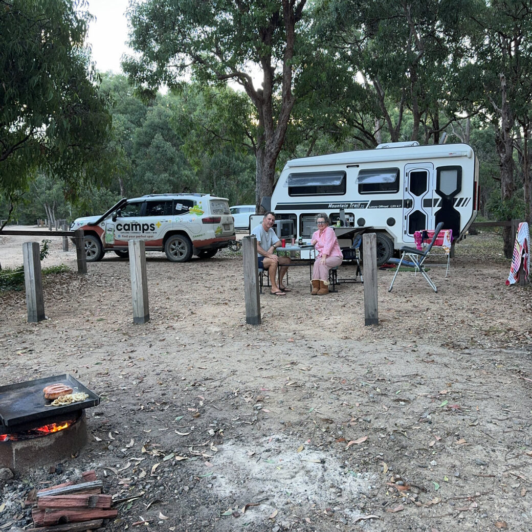 Scenic coastal campsite at Bittangabee Bay in Beowa National Park, NSW South Coast