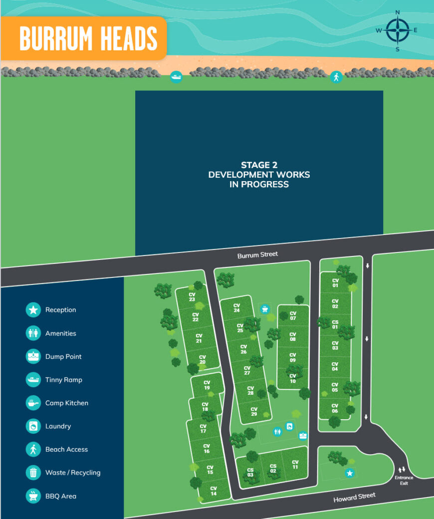 Site map showing Stage 2 development of Burrum Heads Beachfront Caravan Park layout