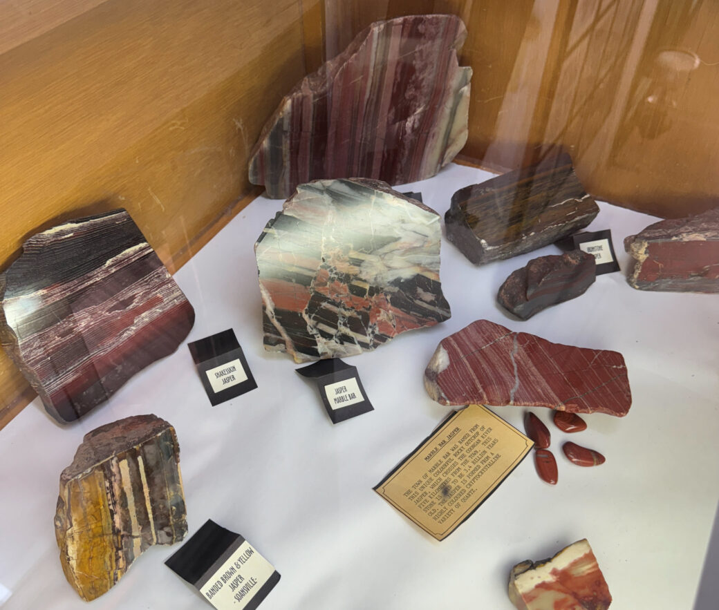 Colourful jasper rock specimens on display in Marble Bar, Western Australia
