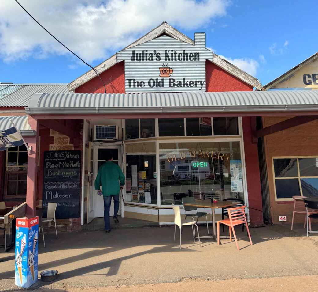 Rustic bakery storefront in Wirrabara, a historic town in the Flinders Ranges, South Australia