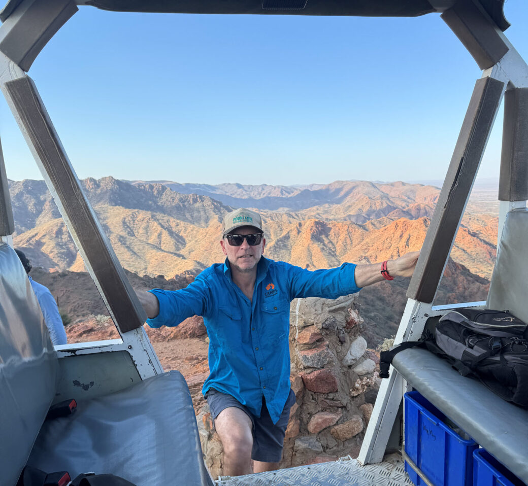 4WD vehicle on rugged terrain during Arkaroola rooftop tour in the Flinders Ranges
