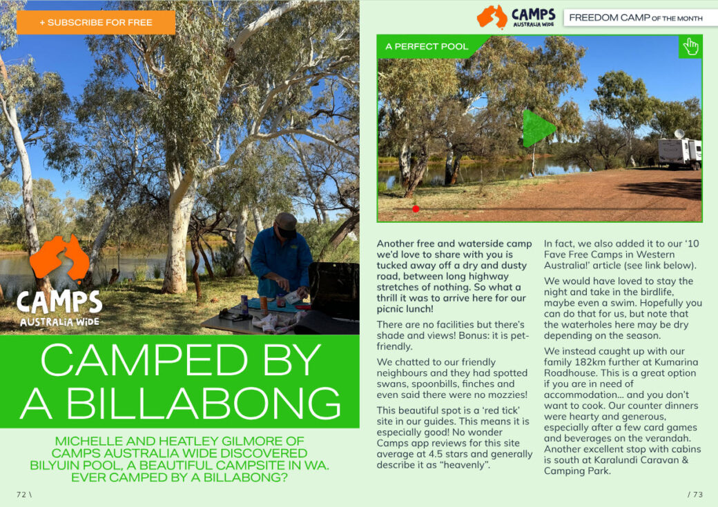 Natural swimming pool at Bilyuin Pool free camping area, Western Australia