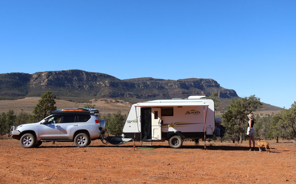 Scenic campground at Rawnsley Park Station with Flinders Ranges mountain backdrop, South Australia