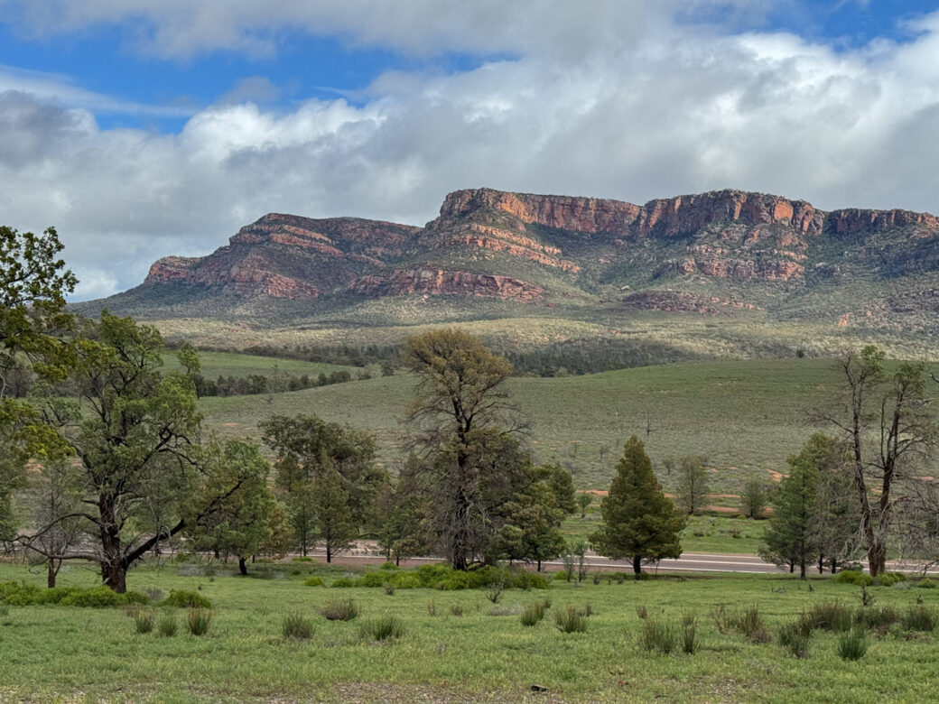 Dramatic rocky cliffs of Rawnsley Bluff in the Flinders Ranges at sunset