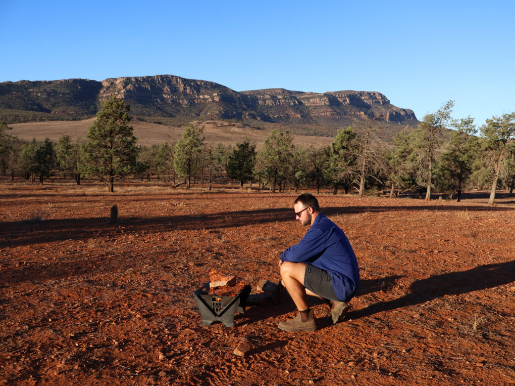 Caravan and camping setup at Rawnsley Park Station with dramatic Flinders Ranges views
