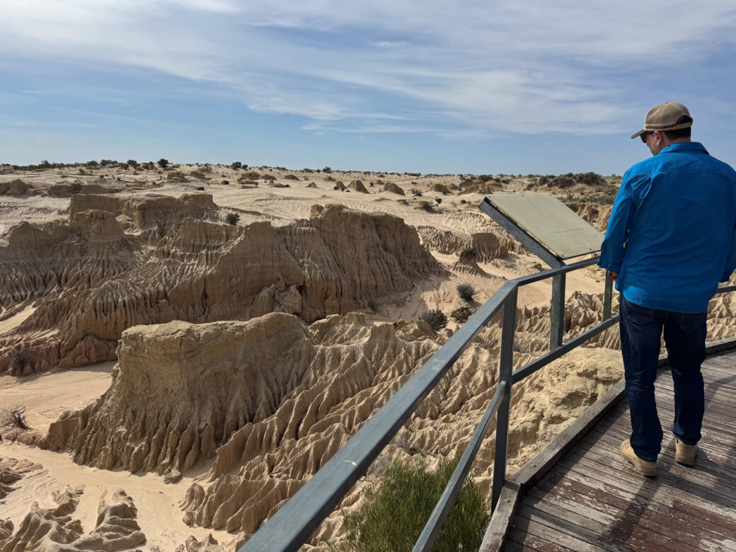 Sweeping outback vista from Red Top Lookout across the dry lakebed at Mungo National Park