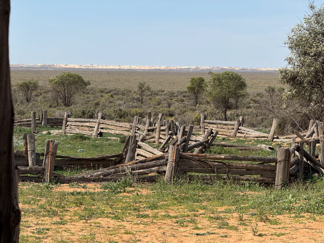 Historic Zanci Woolshed building in the semi-arid landscape of Mungo National Park, NSW