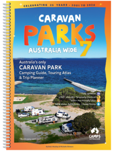 Parks 7 guidebook spiral-bound front cover showing Australian camping and caravan park locations