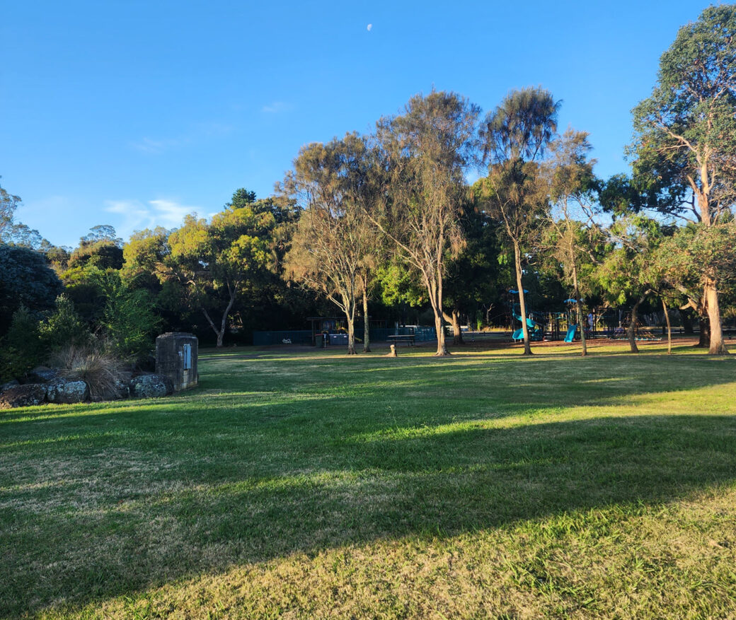 Peaceful camping area at Rose Bay Park with grass and trees in Gravelly Beach, Tasmania