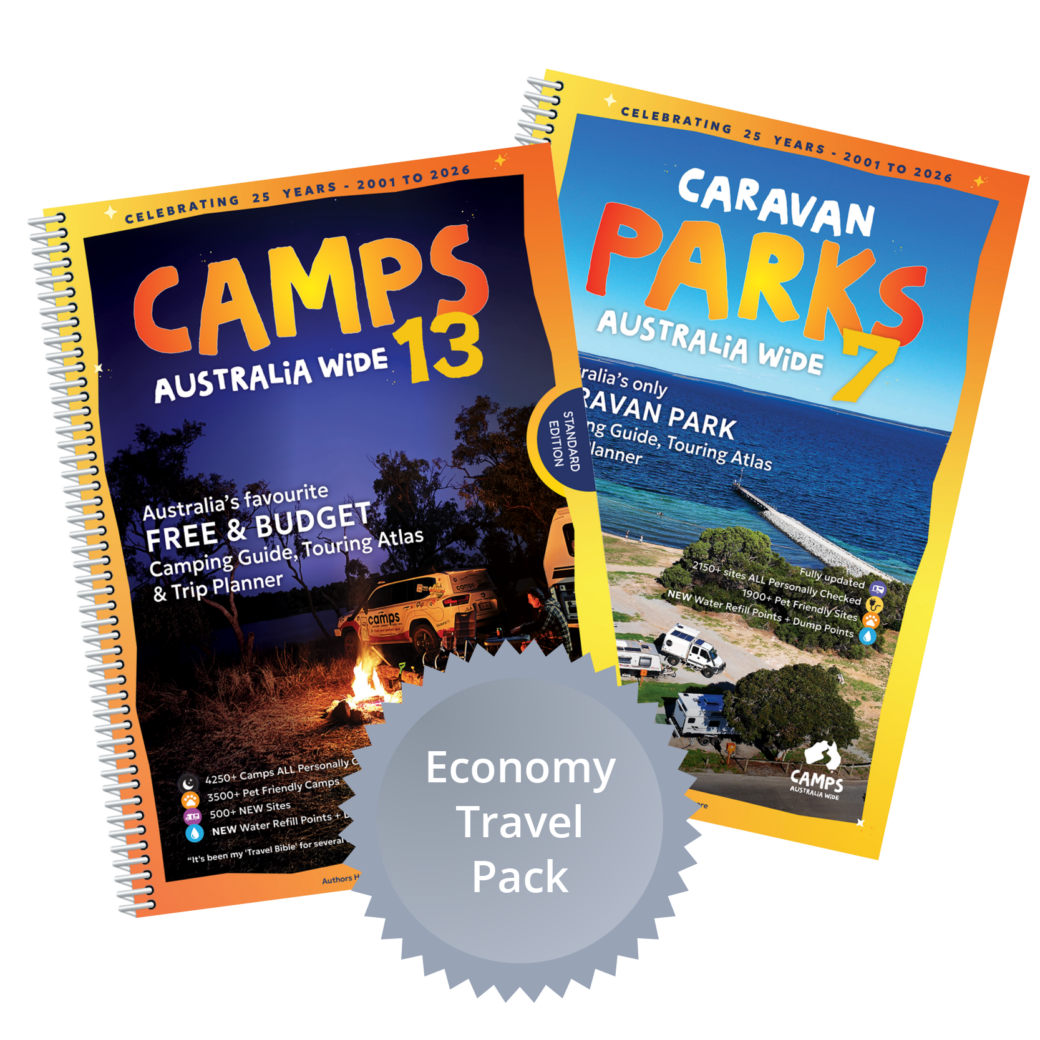 Economy Travel Pack with essential camping guidebooks for budget-conscious Australian travellers
